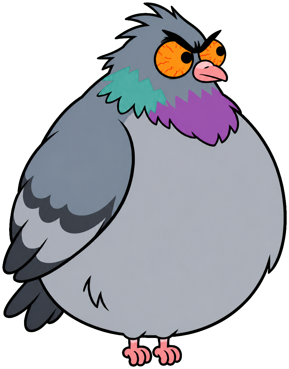 Dédé le pigeon gris à gorge violette, l’air furieux